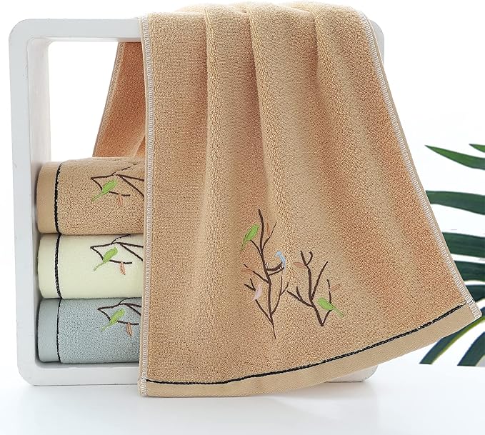 Pidada Hand Towels Set of 2 Embroidered Bird Tree Pattern 100% Cotton Absorbent - Image 6
