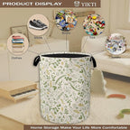 Green Herb Leaves Laundry Hamper, Rustic Wildflower Collapsible Laundry Baskets - Image 4