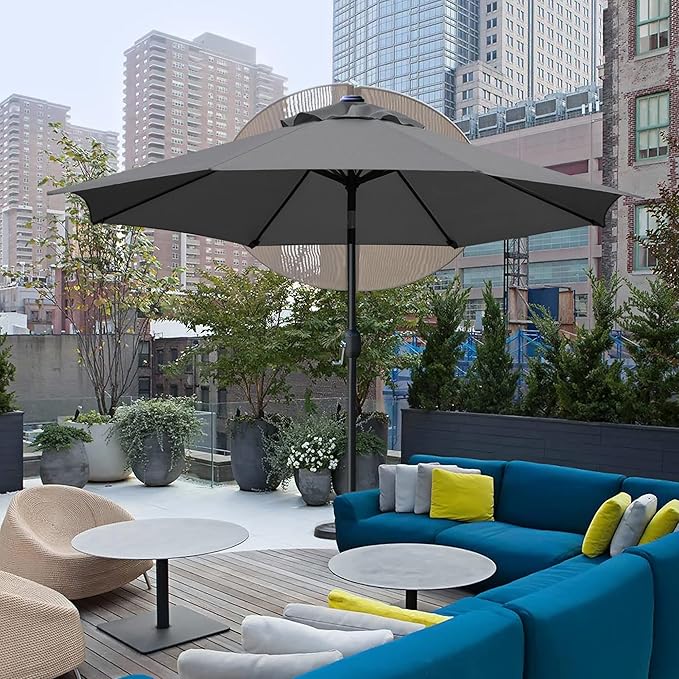 Sunnyglade 9' Patio Umbrella Outdoor Table Umbrella with 8 Sturdy Ribs (Grey) - Image 7
