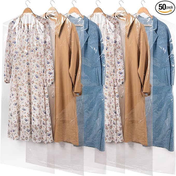 50 Pack 72inch Extra Long Plastic Garment Bag Dust Proof Clear Plastic Clothes by Belinlen