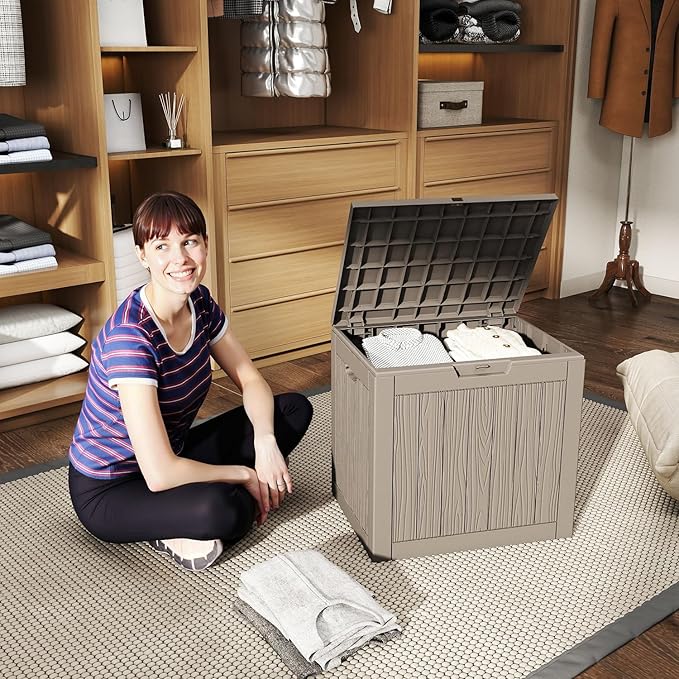 EasyUp 33Gal Outdoor Deck Box, Lager Patio Storage Box Indoor and Outdoor Use,Resin Storage Bin for Patio Furniture Cushions Garden Tools, Package Delivery (Gray) - Image 3