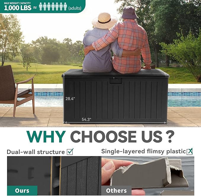YITAHOME 150 Gallon Large Deck Box with Side Handles, Outdoor Double-Wall Storage for Patio Furniture Cushions, Garden Pool Accessories, Waterproof & Lockable - Image 2