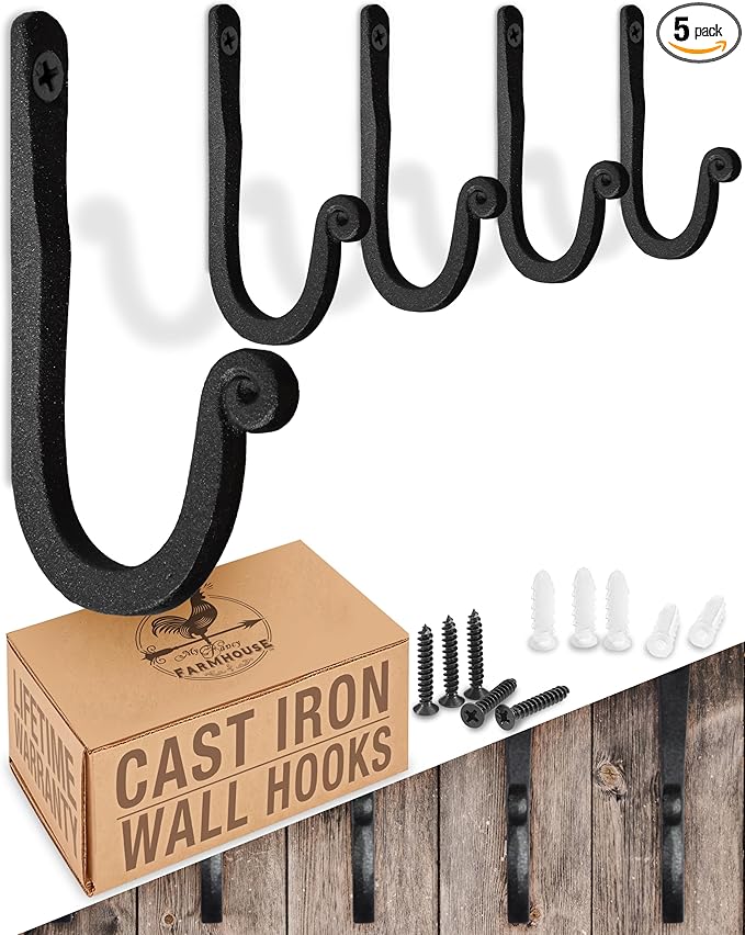 Larger Railroad Spike Cast Iron Hooks Handmade Blacksmith, Wall Mounted by MyFancyFarmhouse