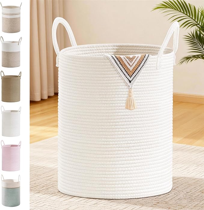Tall Laundry Basket with Handles, 88L Portable Dirty Clothes Hamper, Boho by SunNewt