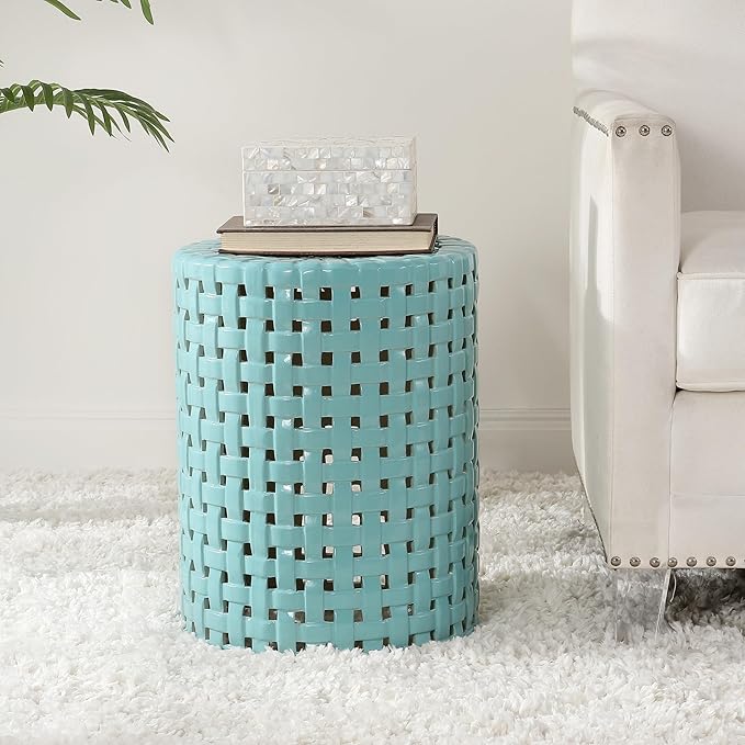 SAFAVIEH Home Collection Sayre Robins Egg Blue Ceramic 18-inch Decorative Accent Garden Stool for Living Room, Bathroom, Patio, Side Table, Plant Stand (Fully Assembled) - Image 2