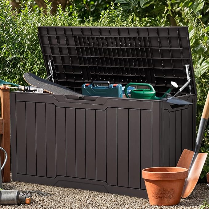 YITAHOME 100 Gallon Resin Deck Box, Weather Resistant Outdoor Storage Box, Lockable Indoor Outdoor Storage for Supplies and Essentials, Dark Brown - Image 2