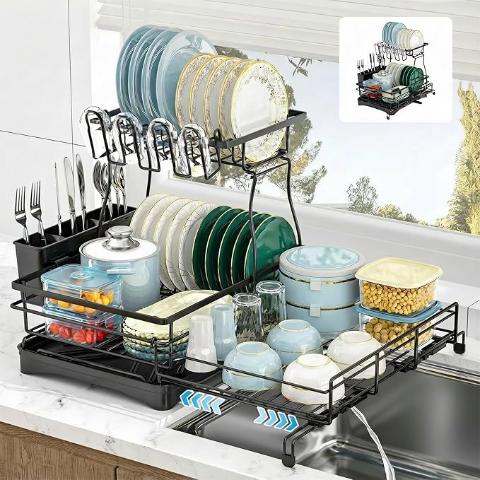 2 Tier Dish Drying Rack, Large Extendable Dish Racks by Unknown