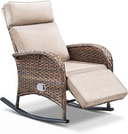 Zero Gravity Patio Rocking Wicker Recliner Chair - Wicker Outdoor Lounge Chair with Adjustable Backrest & Footrest, All Weather Reclining Rocker Chairs with Thick Cushion for Pool Deck Beige - Image 7