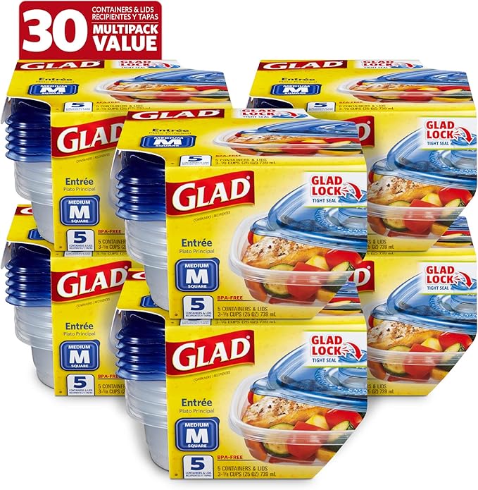 Glad Entrée Food Storage Containers, Medium Square by GladTrashFoodStorage