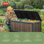 Keter Signature Collection 92 Gallon Resin Deck Box Organization and Storage Box for Patio Outdoor Cushions, Throw Pillows, Garden Tools and Pool Supplies, Walnut - Image 5