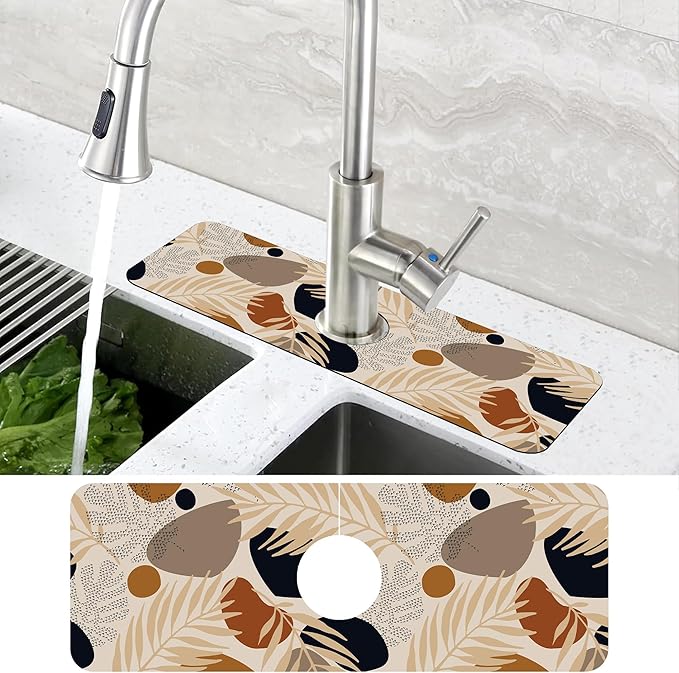 Boho Tropical Leaves Kitchen Sink Splash Guard Mat Absorbent Fast Drying Mat - Image 4