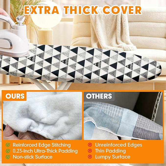 Ironing Board Cover and Pad, 18x49 Extra Wide Thick Iron Padding, Scorch & - Image 3