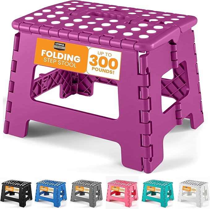 Utopia Home Folding Step Stool with Handle – 9 Inch Anti Slip Collapsible Stool – Holds Up to 300 lbs – Sturdy Plastic Step Stool Foldable for Kitchen, Bathroom and Home Use (1-Pack, Purple) by UTOPIAHOME