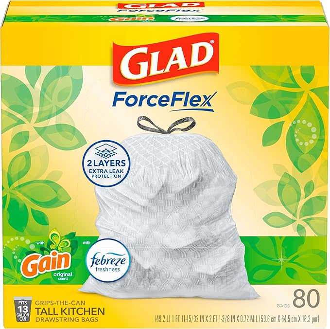 Glad ForceFlex Tall Kitchen Drawstring Trash Bags, 13 Gal, Gain Original - Image 9