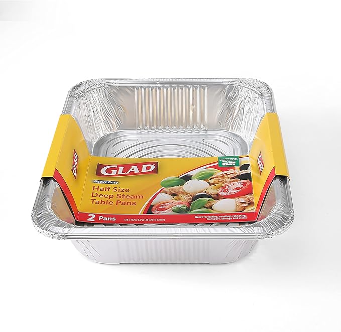 Glad Disposable Aluminum Half Size Deep Steam Pan | 2 Count | 12.5" x 10.25" x - Image 2