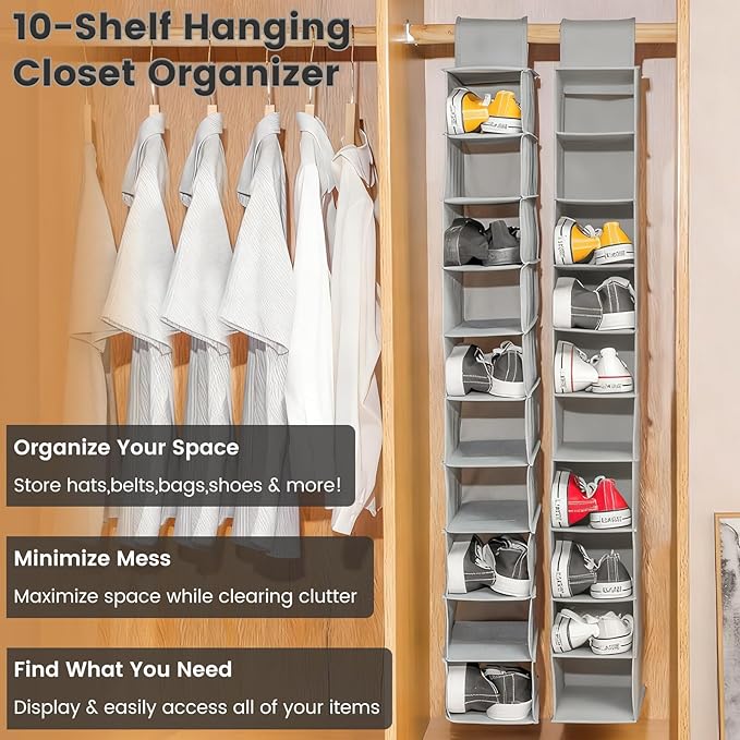 HomeBeyond 10-Shelf Hanging Closet Organizer, and Accessories, Space-Saving - Image 3