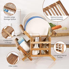 Acacia Wooden Dish Drying Rack for Kitchen Counter 2-Tier Collapsible Bmaboo - Image 3