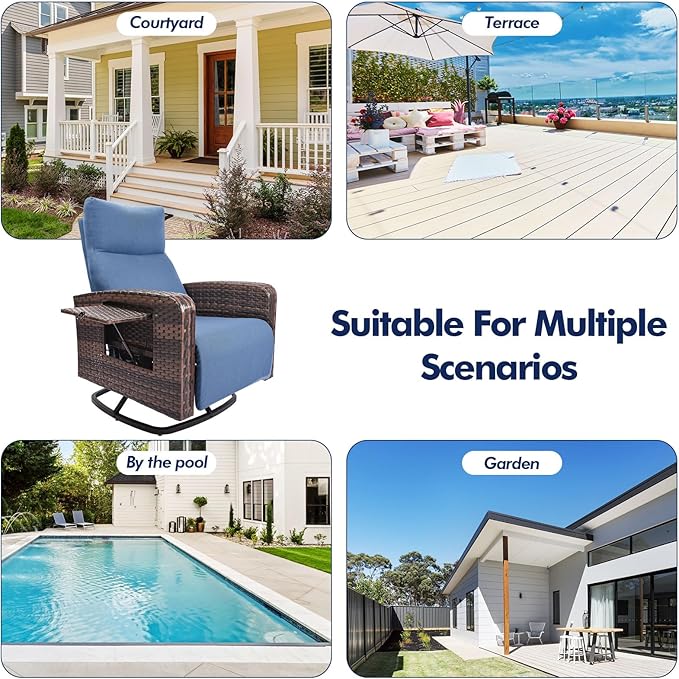 Outdoor Recliner Chair, Wicker Patio Recliners with Adjustable Backrest and Extended Foot Rest, Reclining Patio Chairs with Flip Table & Removable Cushion Cover for Porch - Image 8