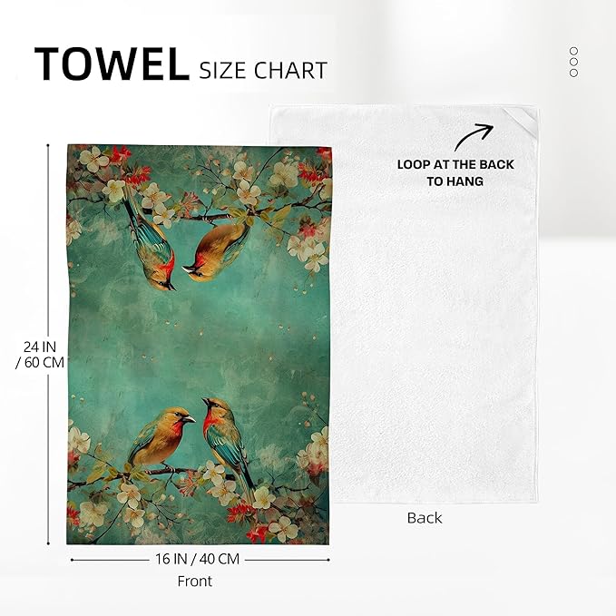 Cute Birds Kitchen Towels Decorative Set of 2, Absorbent Dish Towels Green Tea - Image 2