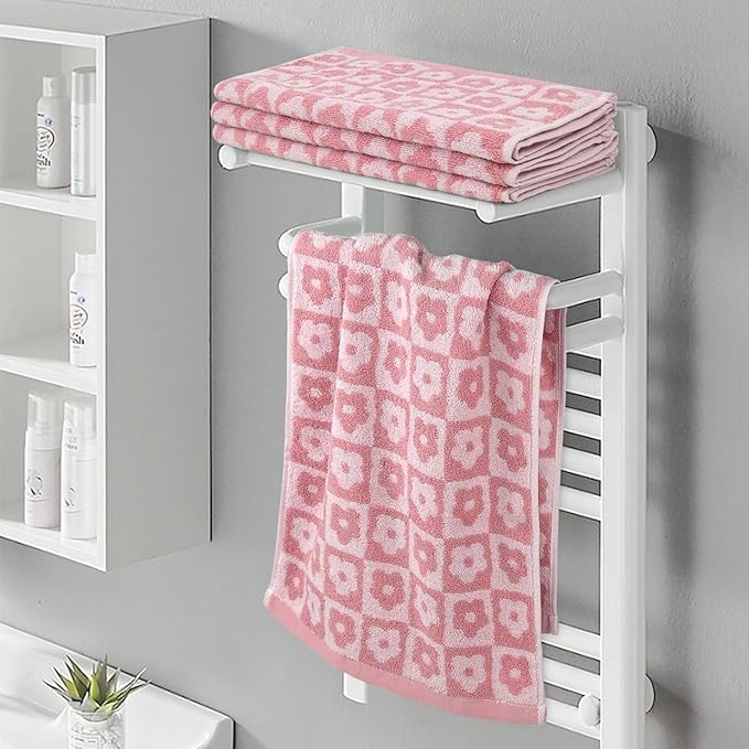 Jacquotha Cotton Hand Towels Pink Checkered Floral - Image 8