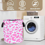 Pink Cow Print Laundry Basket Animal Foldable Oxford Cloth Funny Tote Bag - Image 8