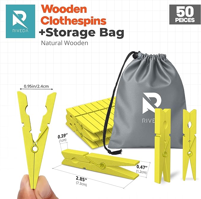 RIVEDA 50pcs Colored Wooden Clothes Pins, Clothespins - Image 2