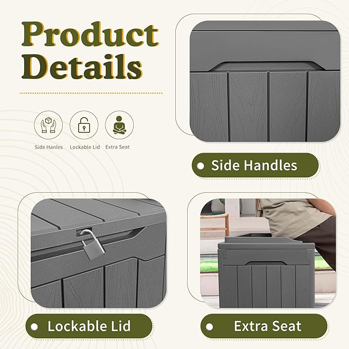 Devoko 31 Gallon Waterproof Outdoor Storage Box Resin Deck Box Lockable and UV Resistant for Patio Furniture,Garden Tools (Grey) - Image 5