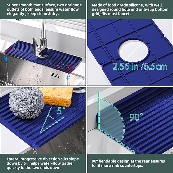 Faucet Mat for Kitchen Sink, Silicone Faucet Handle Drip Catcher Tray, Drying - Image 6
