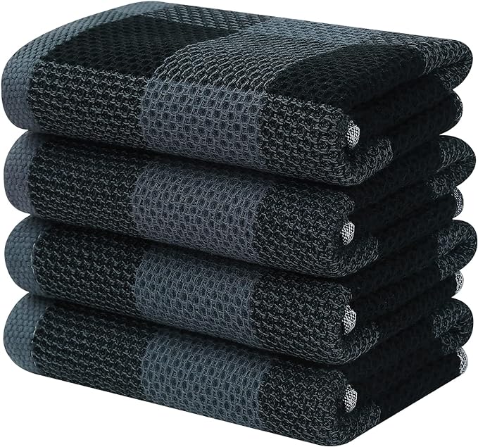 Homaxy 100% Cotton Waffle Weave Check Plaid Kitchen Towels, 13 x 28 Inches by Homaxy