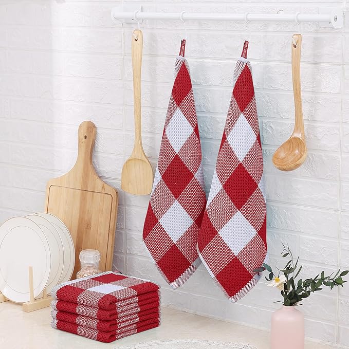 Homaxy 100% Cotton Waffle Weave Check Plaid Dish Cloths, 12 x 12 Inches - Image 8
