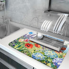 Spring Floral Dish Drying Mat for Kitchen Counter 18x24 Green Purple Blue - Image 5