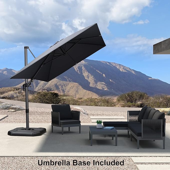 PURPLE LEAF 8.2' X 11.5' Tilting Patio Umbrella with Base Outdoor Cantilever Swivel Rectangle Umbrella Aluminum Offset Umbrella with 360-degree Rotation for Garden Deck Pool Patio Grey - Image 2