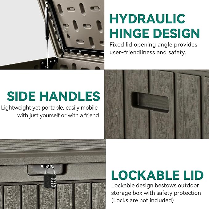 YITAHOME 90 Gallon Large Deck Box with Side Handles, Outdoor Double-Wall Storage for Patio Furniture Cushions, Garden Pool Accessories, Waterproof & Lockable - Image 4