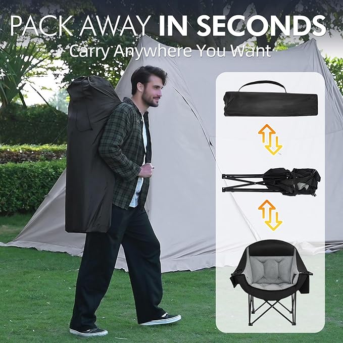 Heated Oversized Camping Chair - Heavy Duty Padded Folding Camping Chairs for Adults with Cooling Bag, Side Pocket, Cup Holder and Carry Bag for Outdoor Sports Lawn Fishing Garden Portable - Image 7