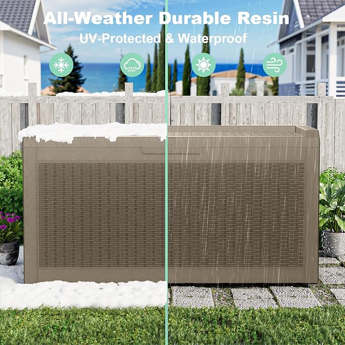 ROJIK Outdoor Storage Housing Deck Box,Waterproof Patio Furniture, Garden Tools, Cushions, Pool Accessories Storage Bench with Lockable Lid and Side Handles (Grey,60 Gallon) - Image 4