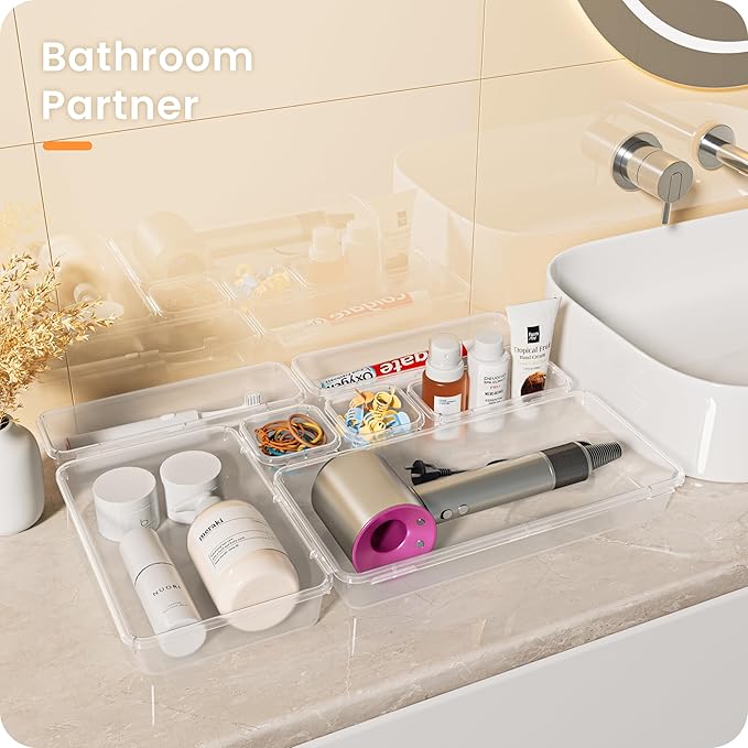 A-LuGei 【46PCS & 5Sizes】 Clear Drawer Organizer, 【Hold 277 Items】 Makeup - Image 7