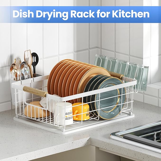 Dish Drying Rack White with Diatomaceous Earth 1 Tier, Large Capacity Space - Image 5