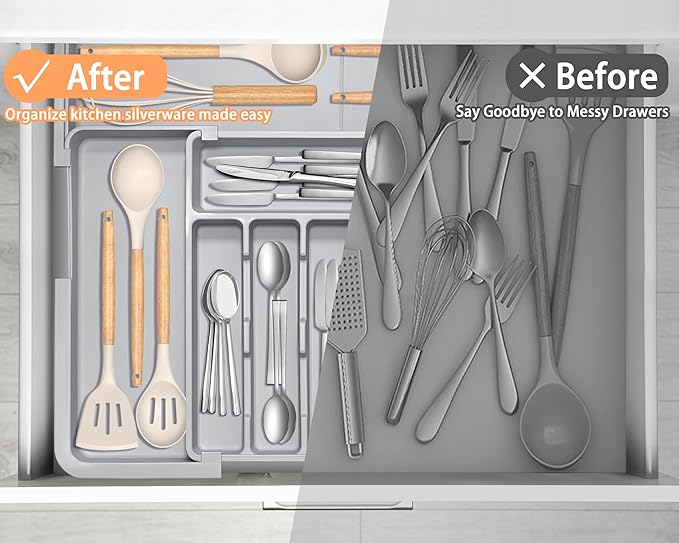 Silverware Organizer Expandable Kitchen Drawer Organizer Adjustable 22"x 19" - Image 4