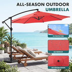 OLIXIS Offset Patio Umbrella, 9.7FT Cantilever Table Umbrellas for Outdoor Sun Shade UV Protection with Easy Tilt Adjustment, 8 Ribs for Backyard, Lawn, Garden, Pool - Red - Image 2