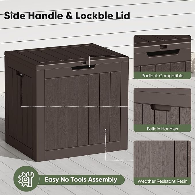 NEWBULIG 31 Gallon Deck Box, Weatherproof Resin Lockable Outdoor Storage for Secure Package Deliveries and Indoor Storage in Garden or Patio, Backyard - Image 5