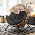 Vongrasig Wicker Egg Chair PE Rattan Chair with Cushion, Oversized Patio Lounge Chair for Outdoor, Indoor, Balcony, Backyard, Garden, Living Room, Black by Vongrasig