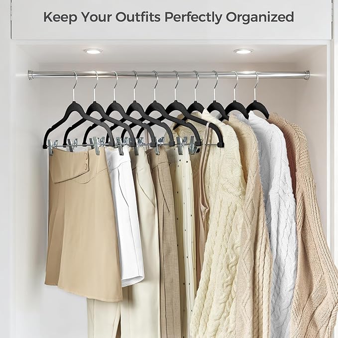 HOUSE DAY Velvet Hangers with Adjustable Clips 30 Pack, Non-Slip Suit Organizer - Image 8