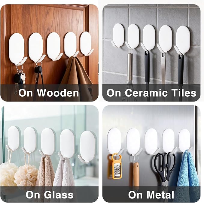 Sticky Adhesive Hooks for Hanging, Key Hooks, Stainless Steel Wall Hooks - Image 5