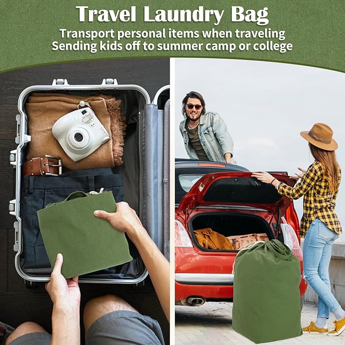 Canvas Laundry Bags with Handles & Square Base 13.8"Lx13.8"Wx27.6"H, Large - Image 6