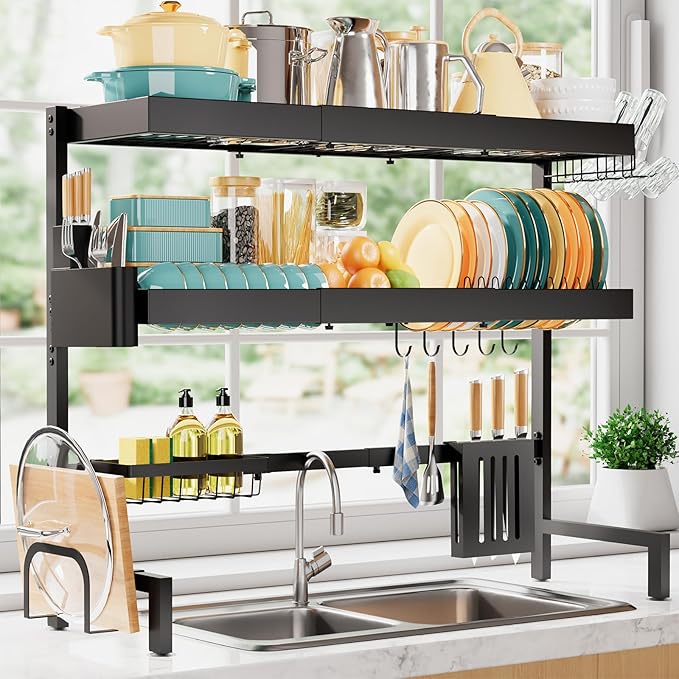 Over The Sink Dish Drying Rack, Expandable 3-Tier Stainless Steel Kitchen by Sakugi