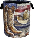 Cowboy Hat Boots Laundry Basket American Flag Oxford Cloth Laundry Hamper by Unknown