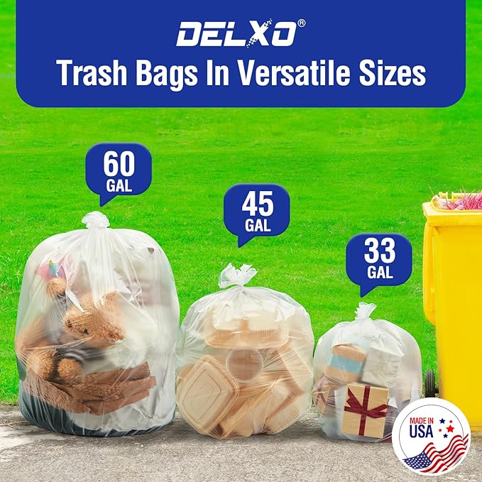 Delxo 30-33 Gallon Clear Trash Bags, Durable & Puncture-Resistant Plastic - Image 8
