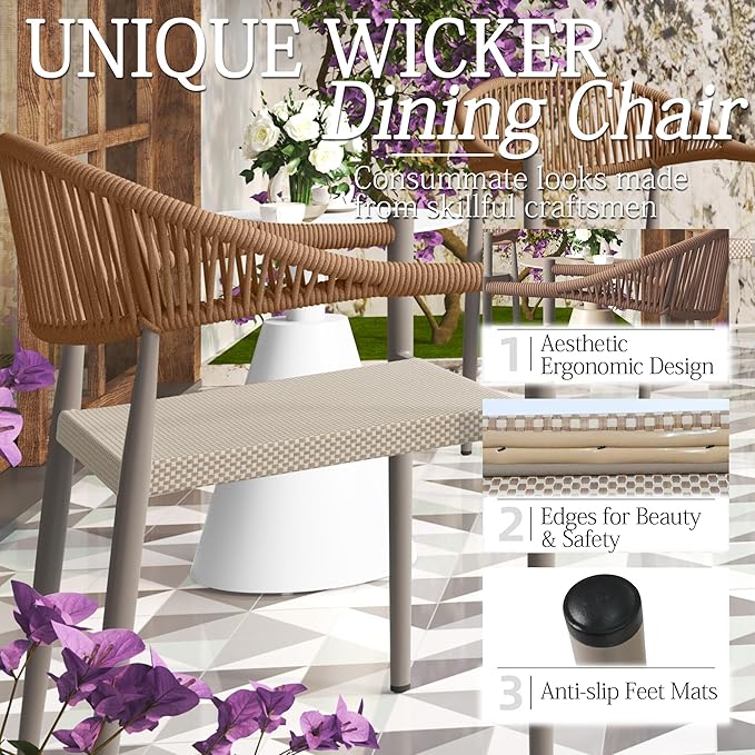 TWT Patio Dining Chairs Outdoor Stackable Dining Chairs for All Weather, Breathable Textilene Garden Outdoor Furniture for Backyard Deck (Brown, Set of 4) - Image 5