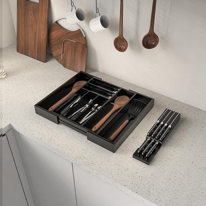 Bamboo Kitchen Drawer Organizer, Expandable Silverware Organizer - Image 5
