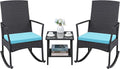 Greesum 3 Pieces Patio Furniture Set Outdoor Wicker Rocking Chairs with Glass Coffee Table for Garden Backyard Porch Poolside, Blue by BuynowfromGreesum